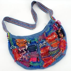 Denim Embroidered Hobo Bag